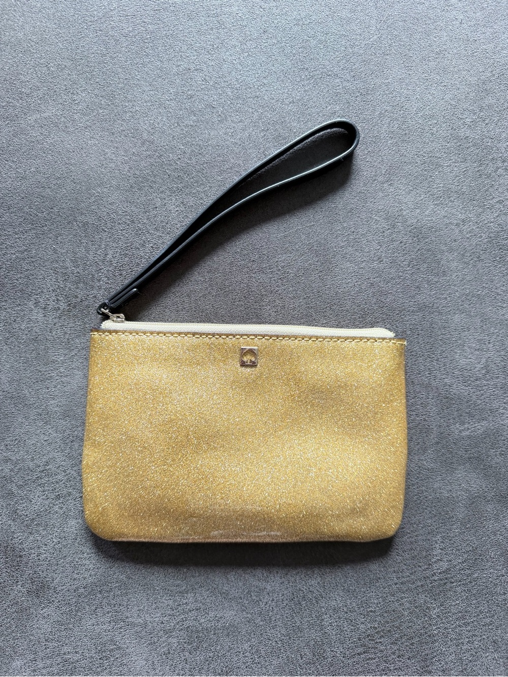 kate spade Gold Glitter Wristlet with Black Strap